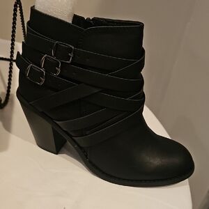 Journee Collection Black Ankle Booties with Straps